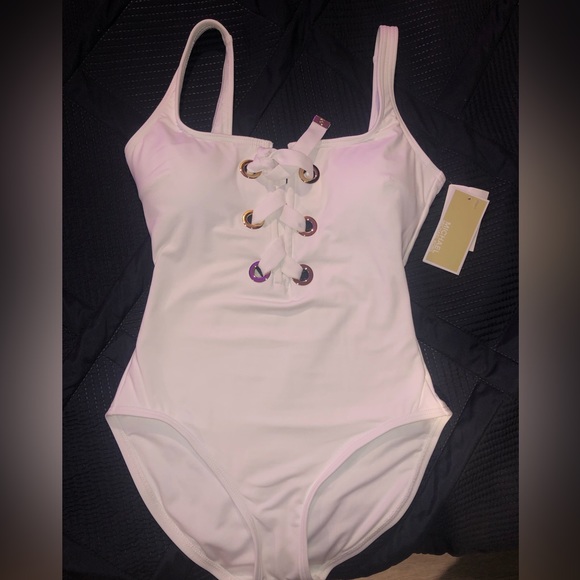 (SOLD) Michael Kors bathing suit White and Gold - Picture 2 of 8